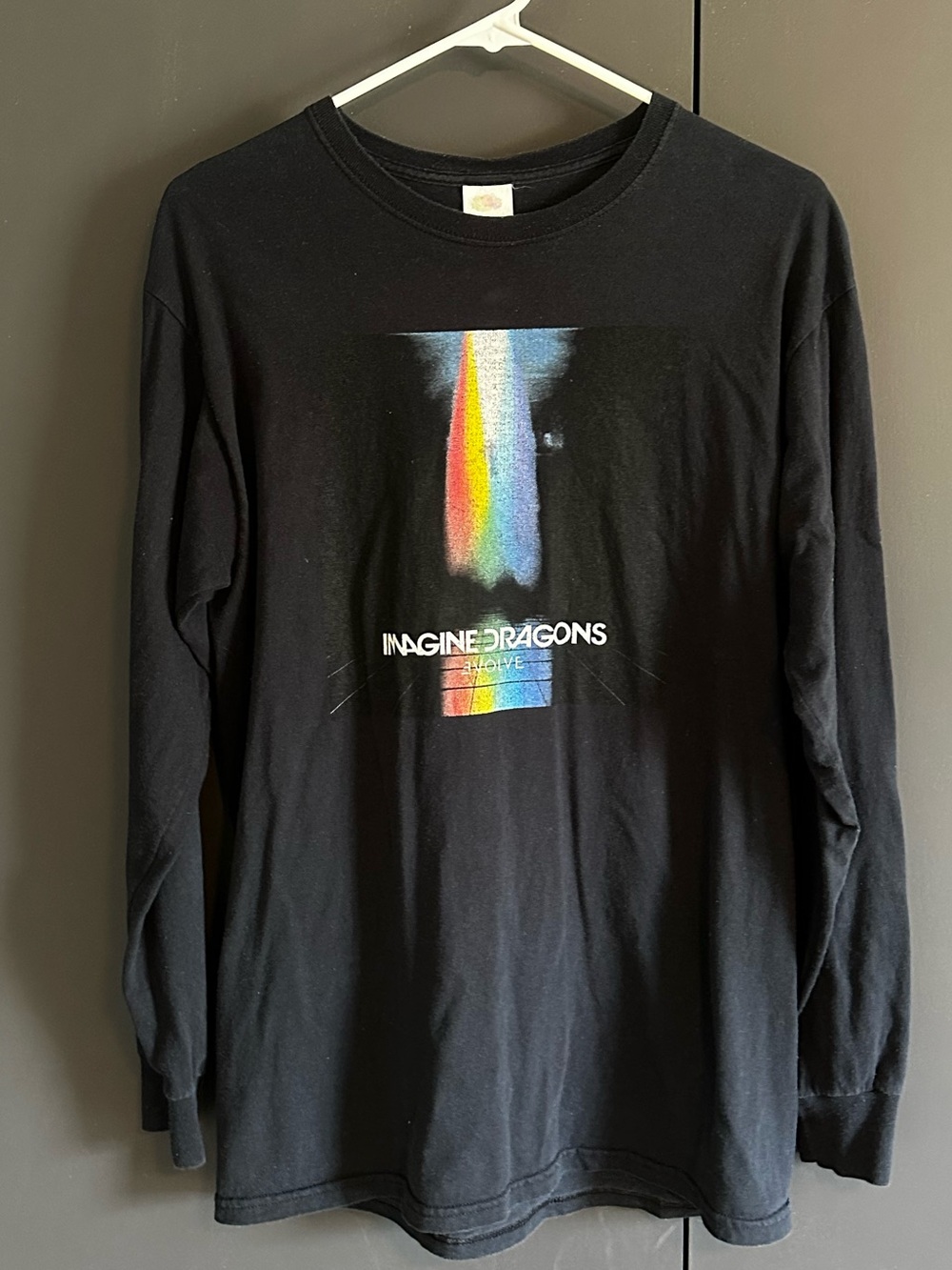 Fruit of the Loom Black Imagine Dragons Rainbow Graphic Long Sleeve Shirt